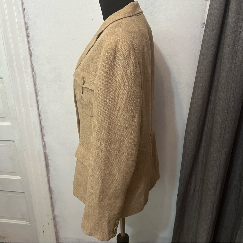 Lauren Ralph Lauren Women 109% Linen Blazer 12 Tan Brown Lined Pockets Career - Picture 4 of 10